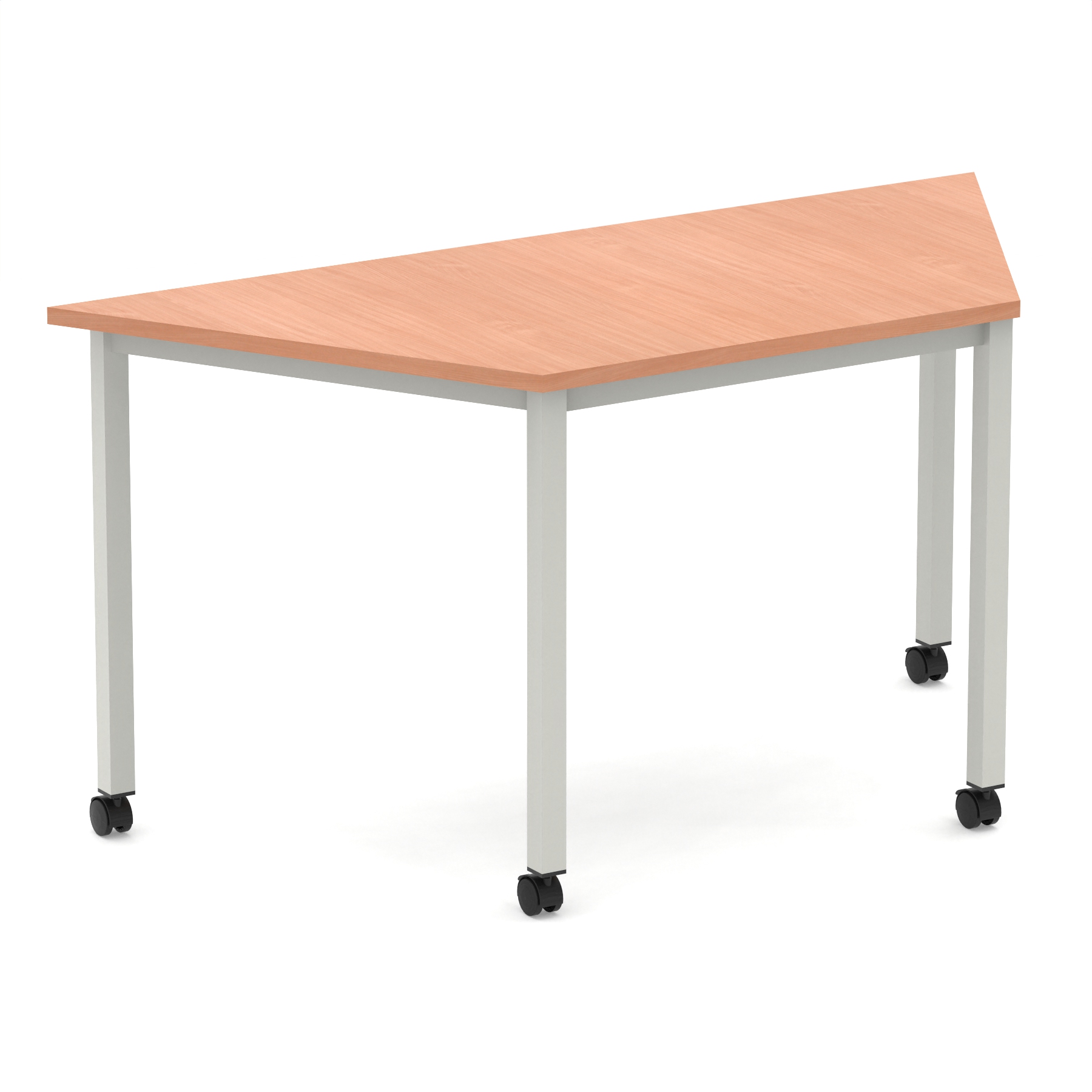 Impulse Trapezium Table Box Frame Leg With Castors — Beech / Silver Frame