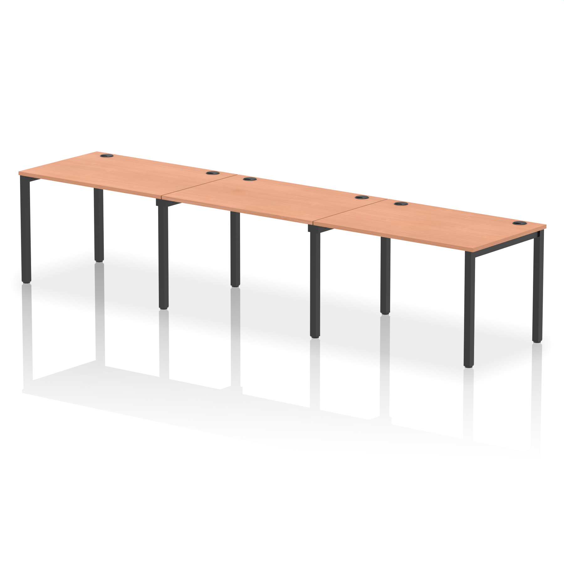 Impulse Single Row Bench Desk - 3 Person — Beech / Black Frame