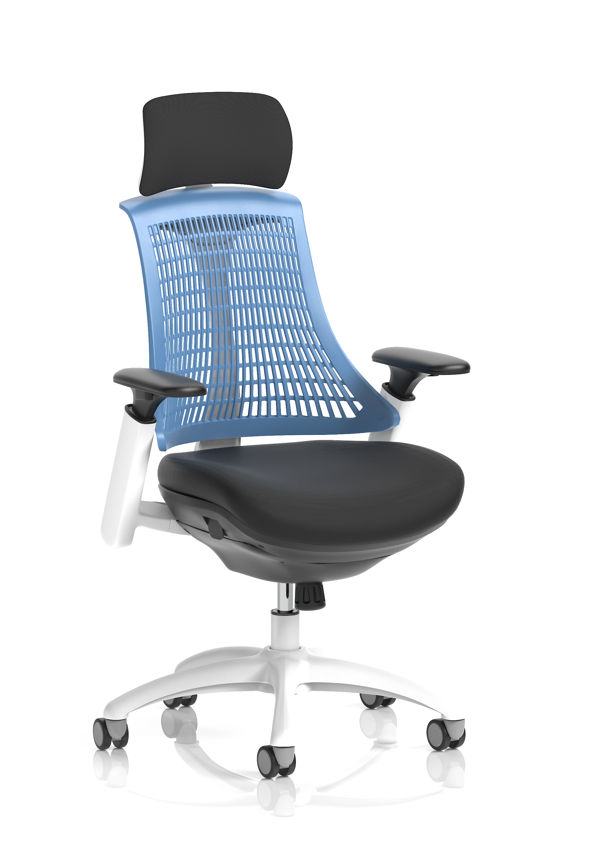 Flex Medium Back White Frame Task Operator Office Chair with Arms — Black & Blue & White