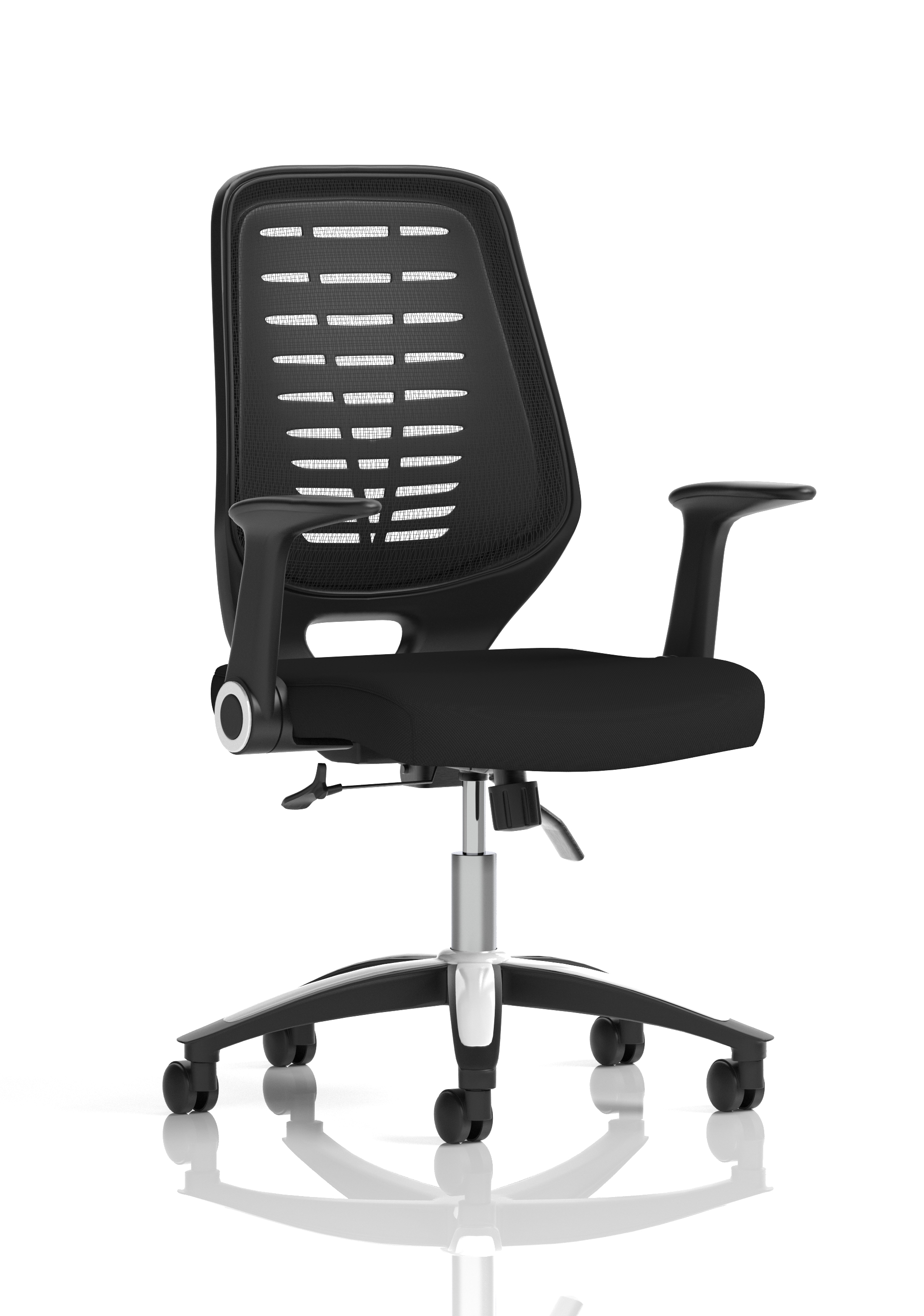 Relay Medium Mesh Back Task Operator Office Chair with Arms — Black & Black & Chrome