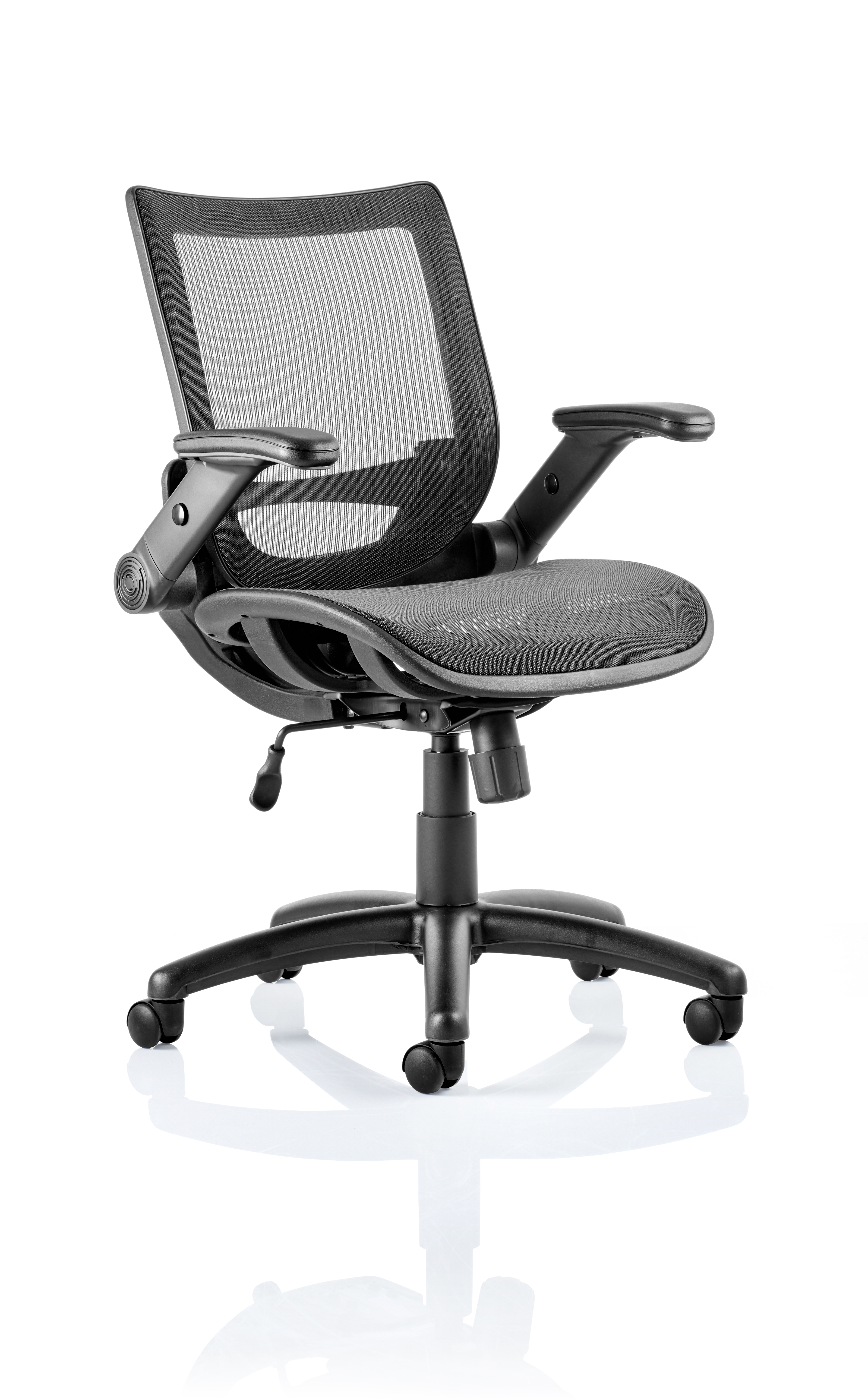 Fuller Medium Mesh Back Task Operator Office Chair with Folding Arms — Black