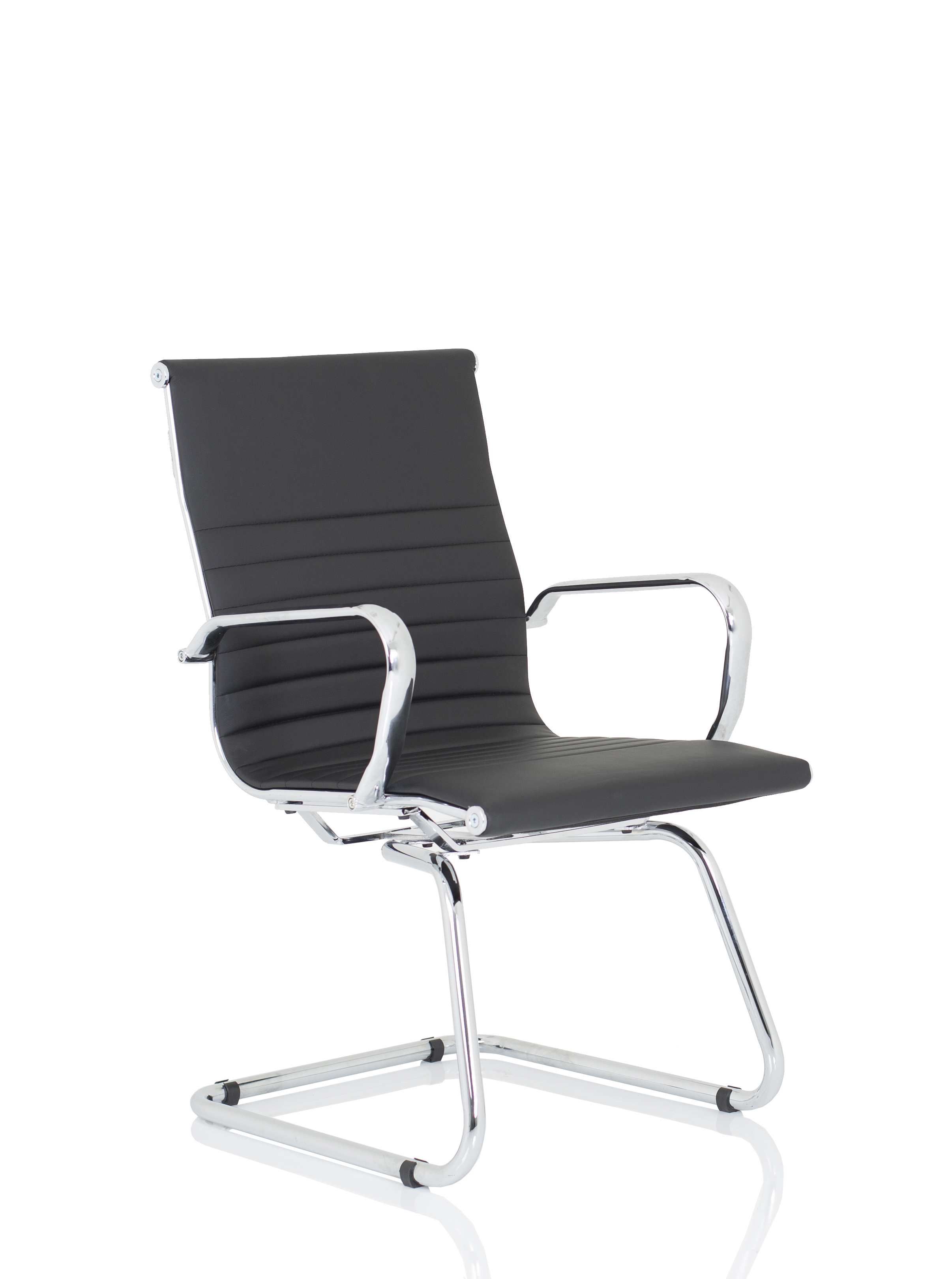 Nola Black Leather Cantilever Visitor Chair with Arms — Black & Chrome