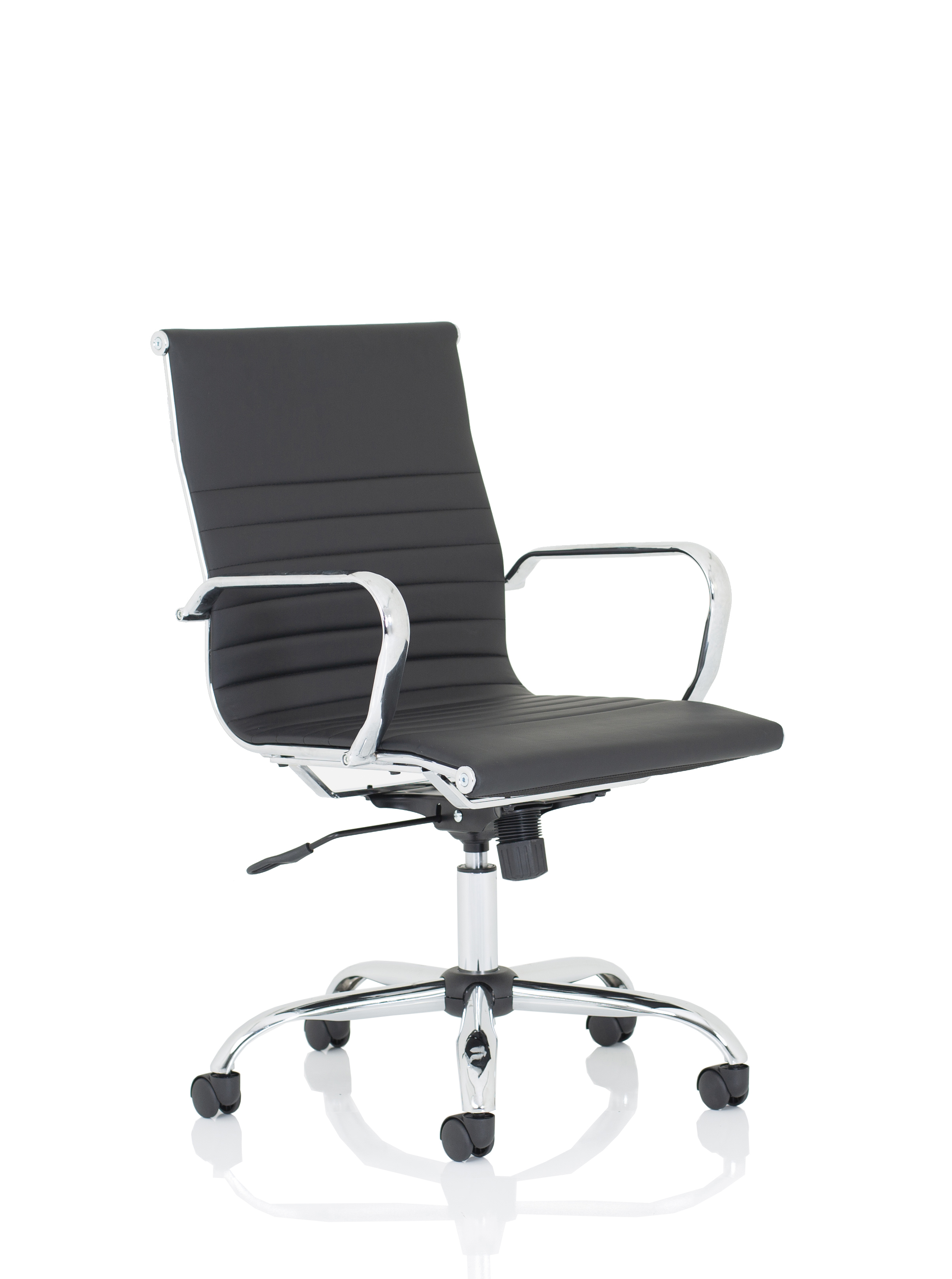 Nola Black Leather Executive Office Chair with Arms — Black & Chrome
