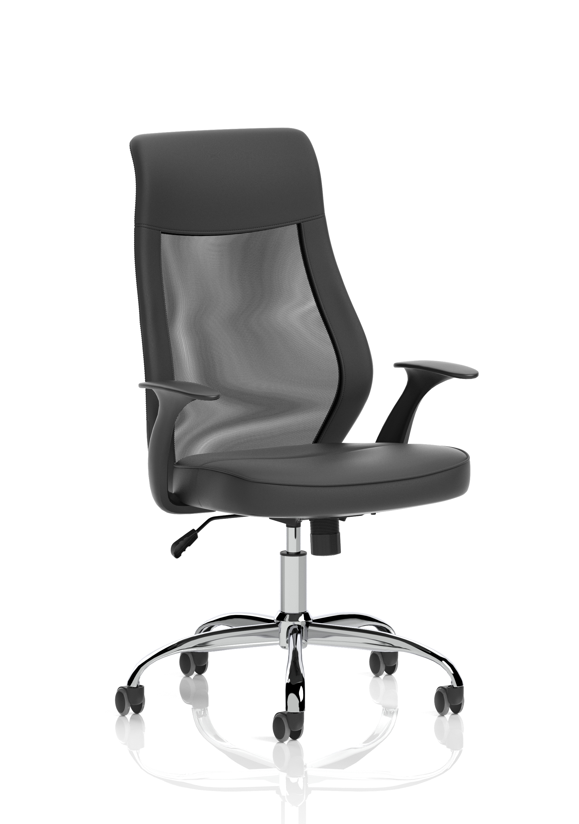 Baye High Mesh Back Task Operator Black Leather Office Chair with Arms — Black & Chrome