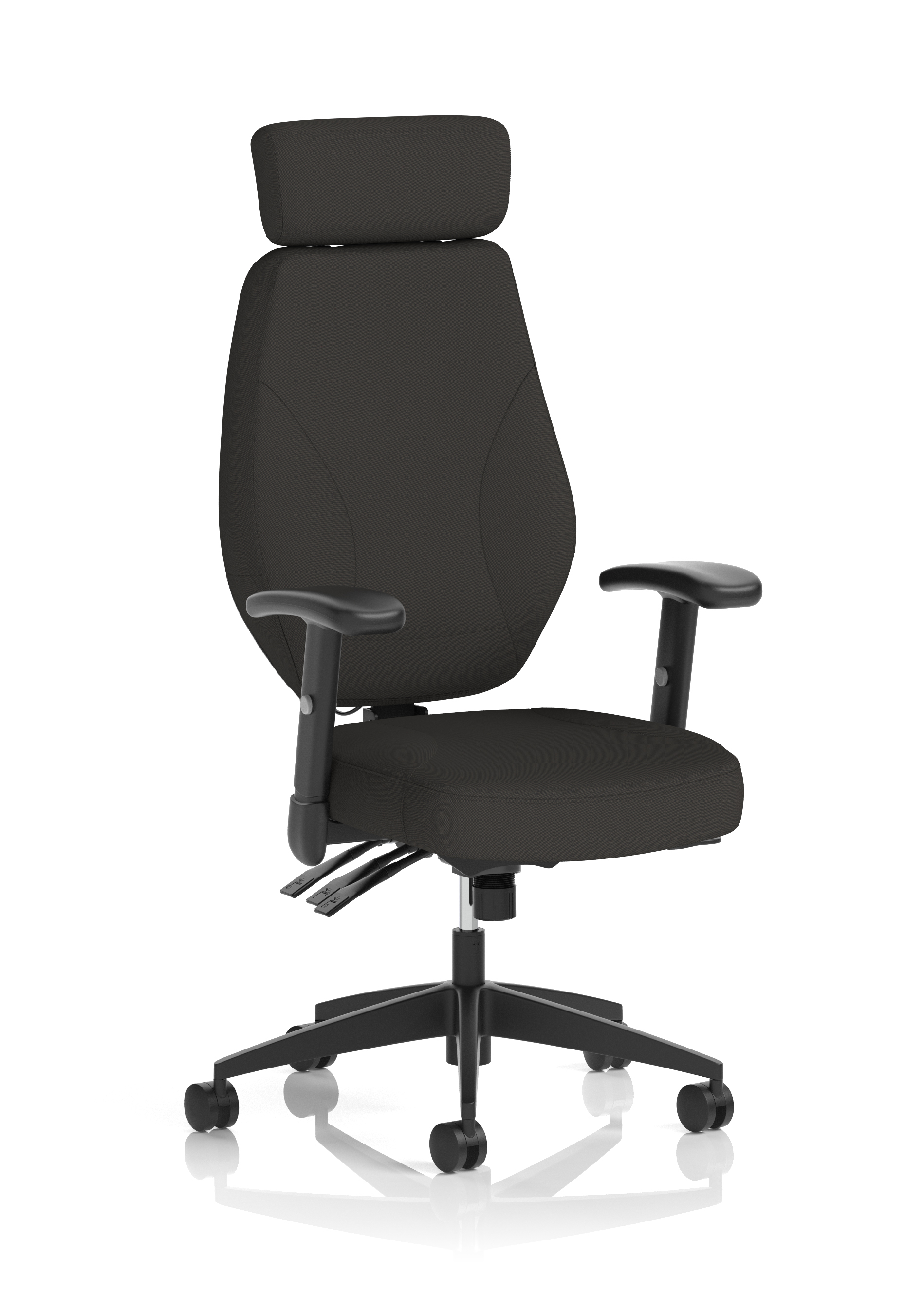 Nexus High Back Black Fabric Ergonomic Task Operator Office Chair with Arms and Headrest — Black