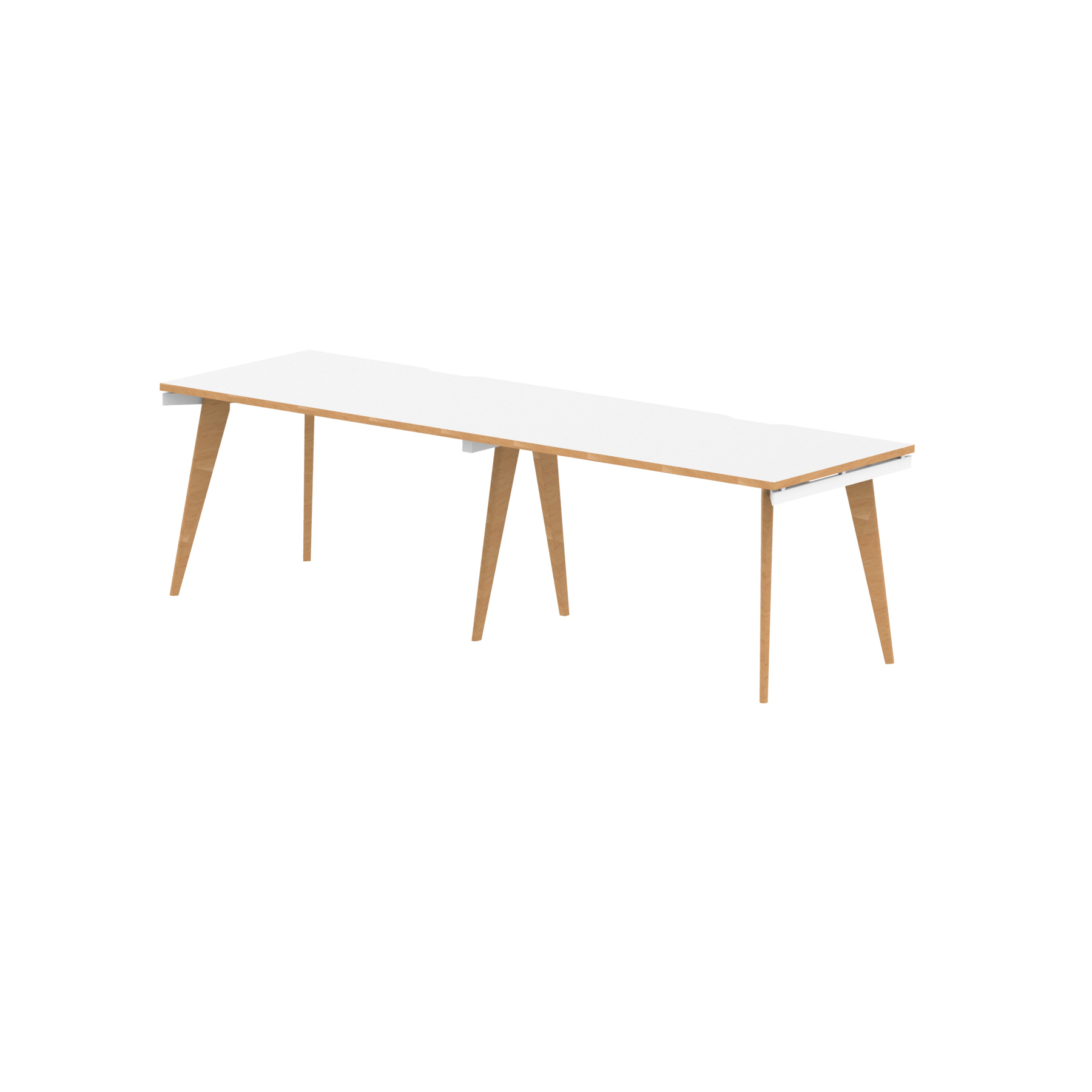 Oslo Single Row Bench Desk — White & Natural Wood