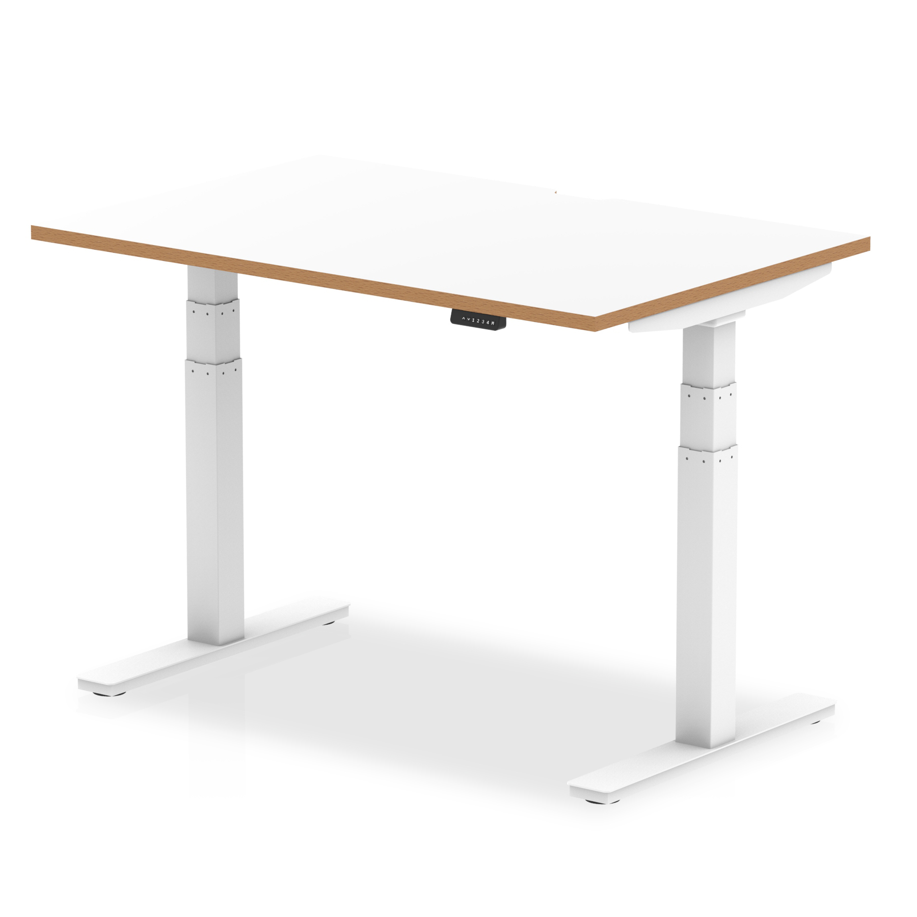 Oslo Air Height Adjustable Desk White Top Natural Wood Edge White Frame — White & Natural Wood
