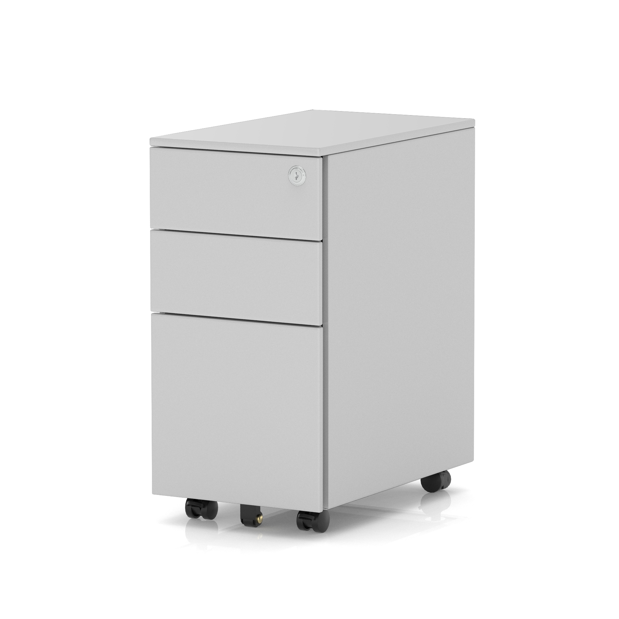 Base Slimline Mobile Steel Pedestal 3 Drawer Silver — Silver