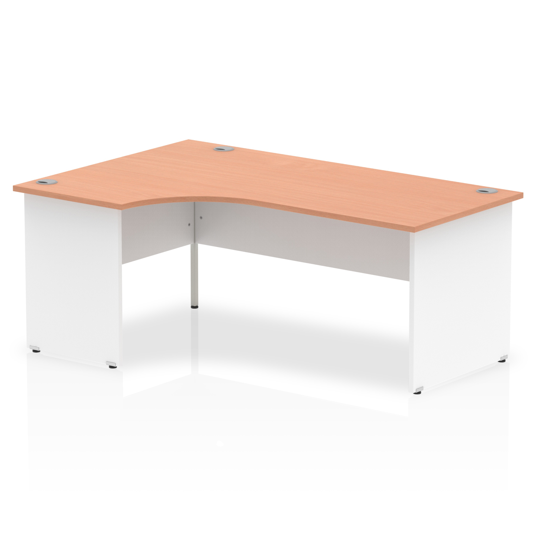 Impulse 1800mm Left Crescent Desk Panel End Leg — Beech & White / White Panel Frame