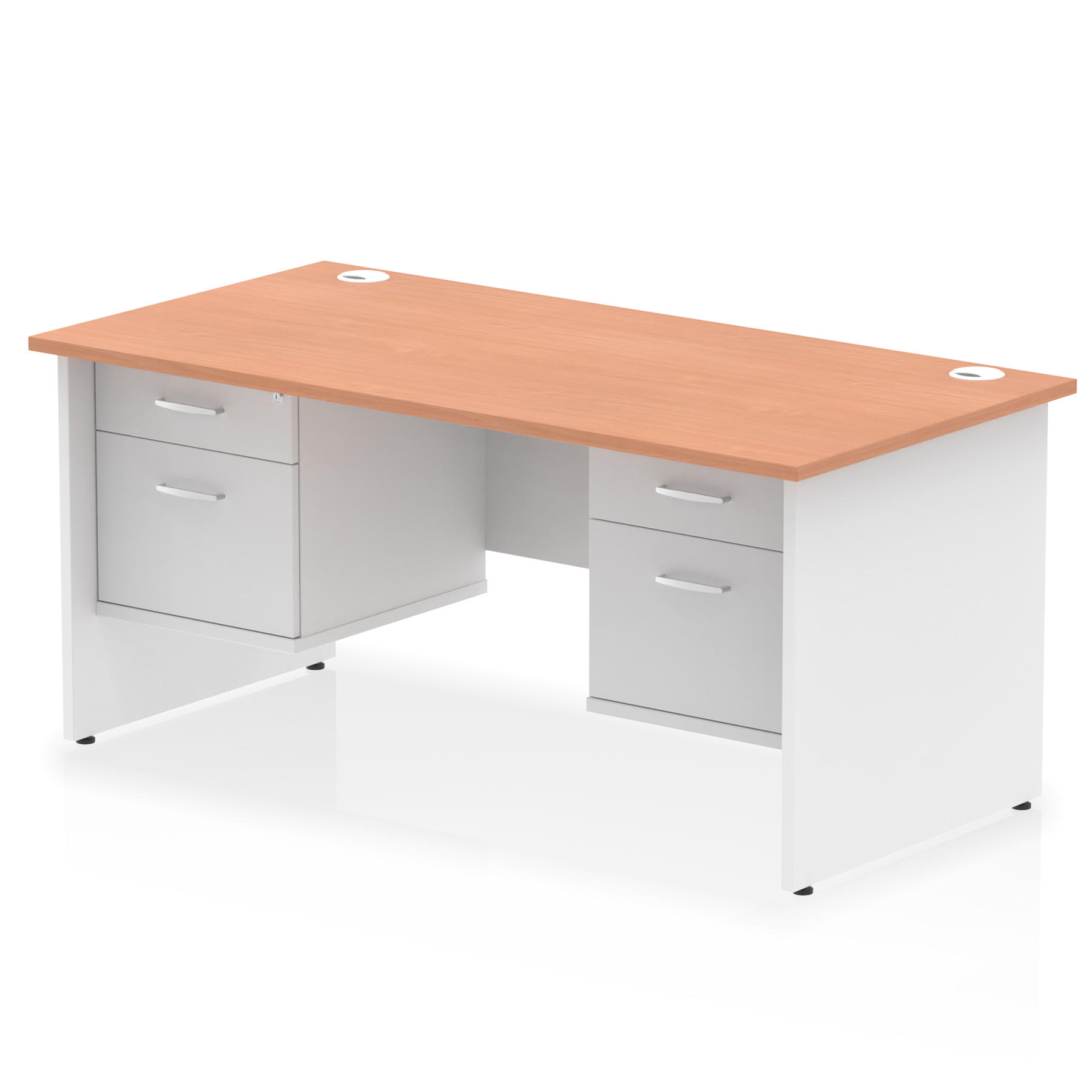 Impulse 1600mm Panel End Straight Desk With Two Fixed Pedestal — Beech & White / White Panel Frame