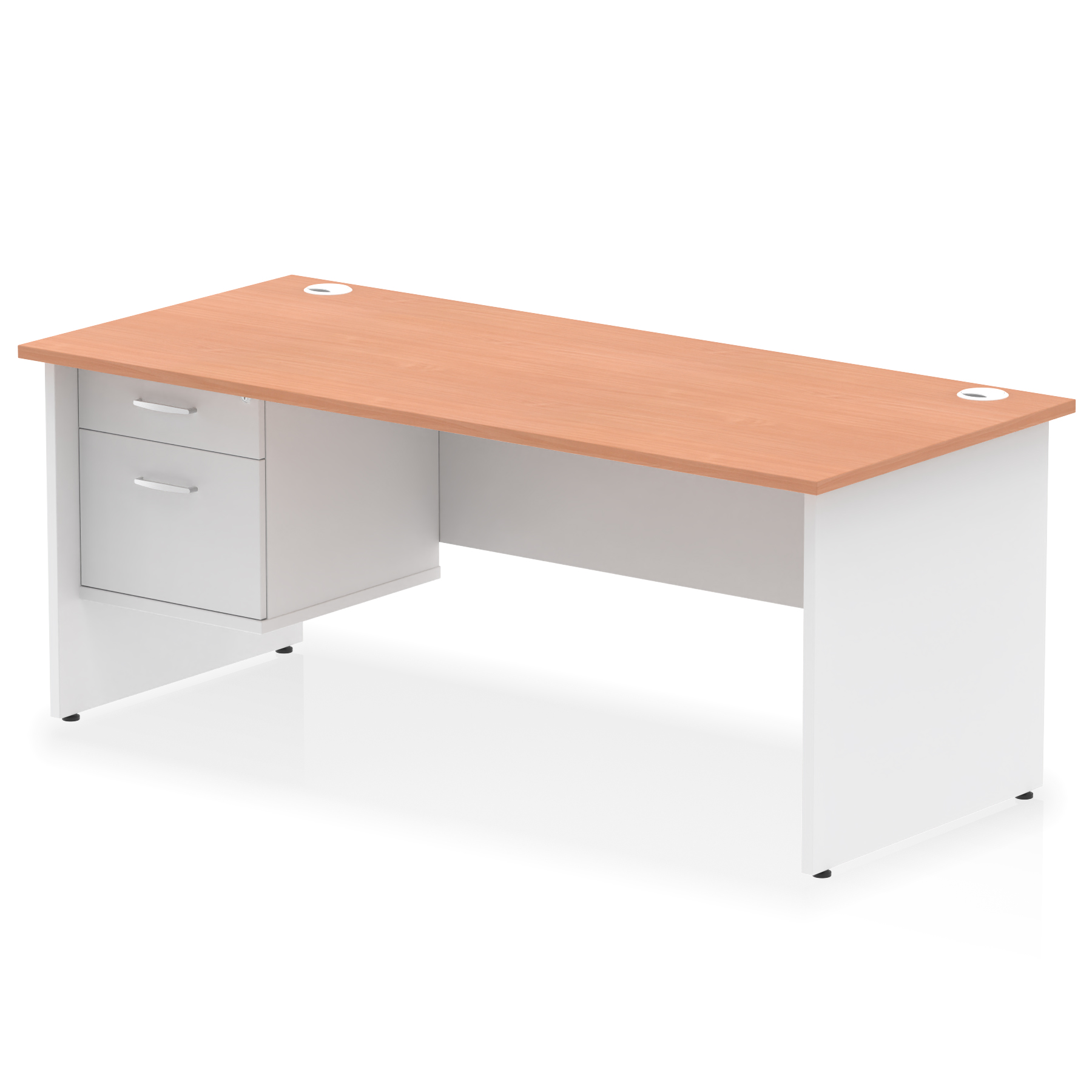 Impulse 1800mm Panel End Straigh Desk With Single Fixed Pedestal — Beech & White / White Panel Frame