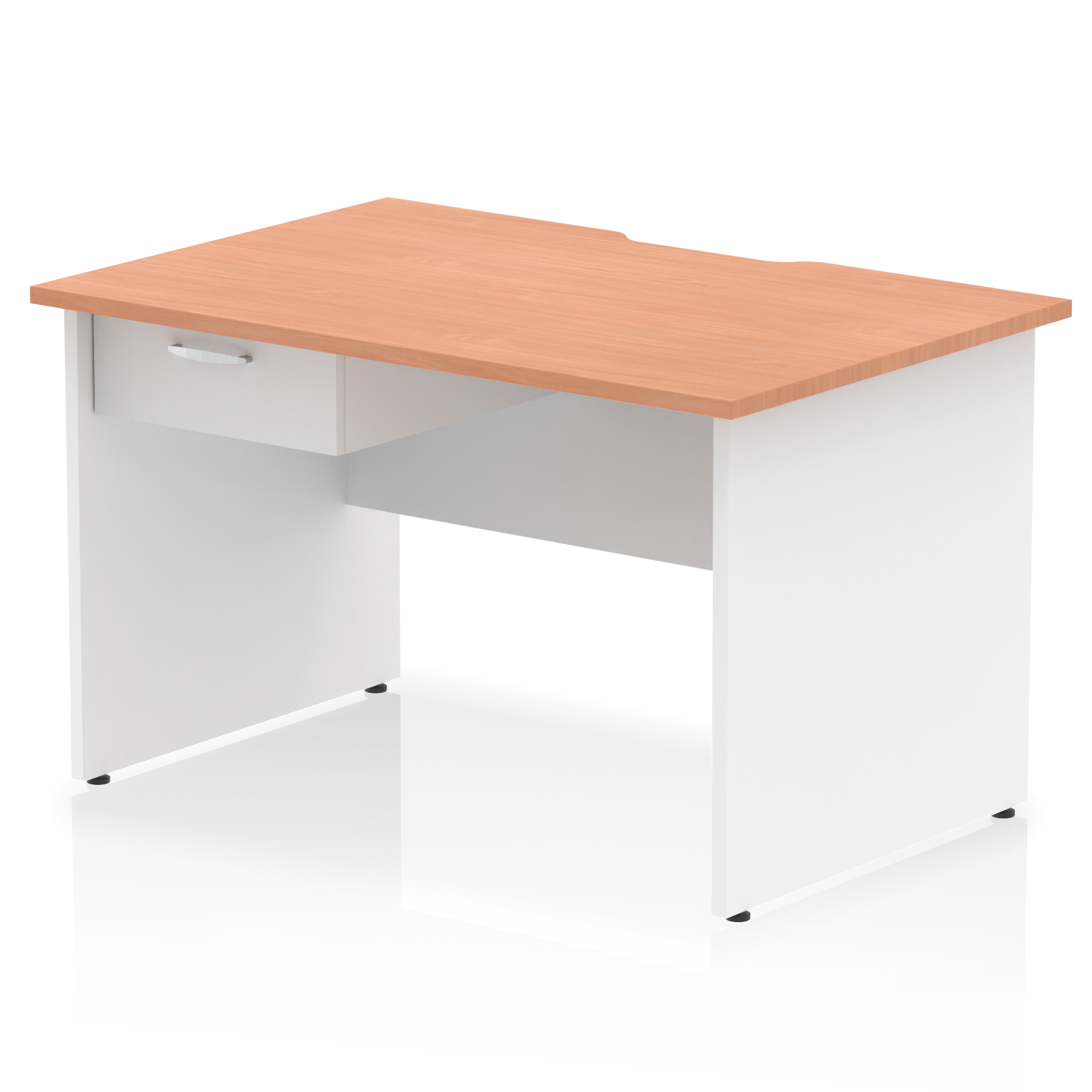 Impulse Scalloped Edge Panel End Straight Desk Frame With Single One Drawer Fixed Pedestal — Beech & White / White Panel Frame
