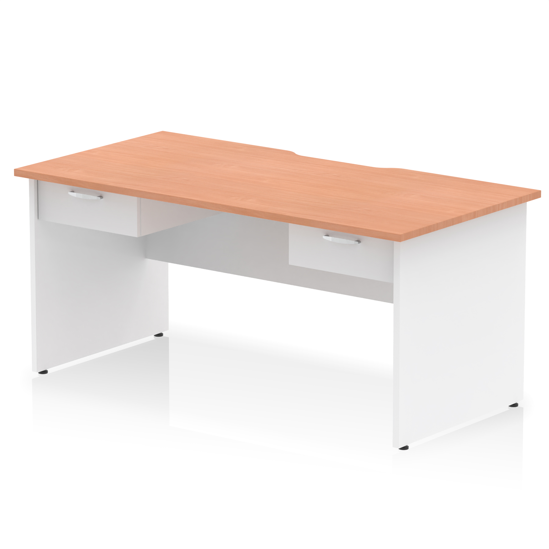 Impulse Scalloped Edge Panel End Straight Desk Frame With Two One Drawer Fixed Pedestals — Beech & White / White Panel Frame